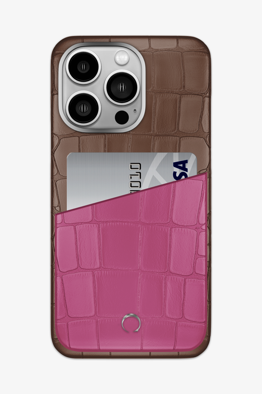 Alligator Pocket Case for iPhone 14 Pro Max - Cocoa / Pink Fuchsia - zollofrance
