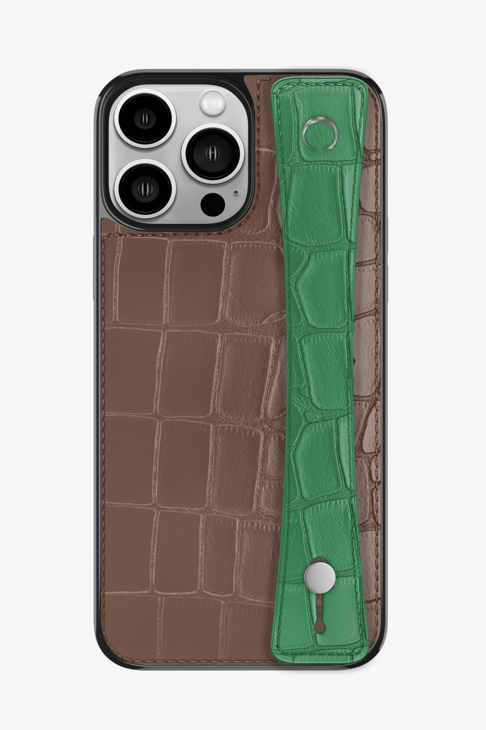 Alligator Sports Strap Case for iPhone 15 Pro Max - Cocoa / Green Emerald - zollofrance