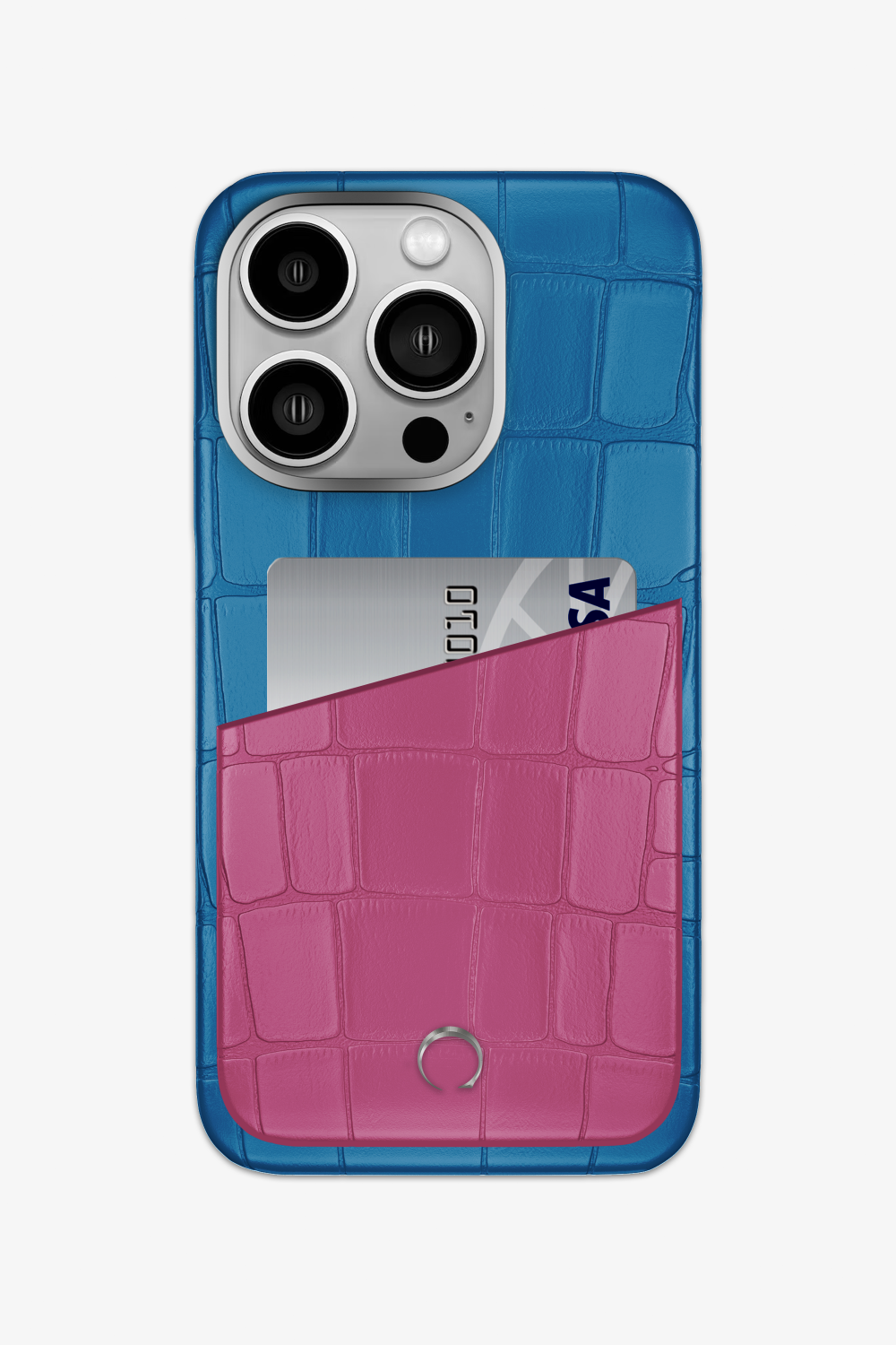 Alligator Pocket Case for iPhone 15 Pro - Blue Lagoon / Pink Fuchsia - zollofrance