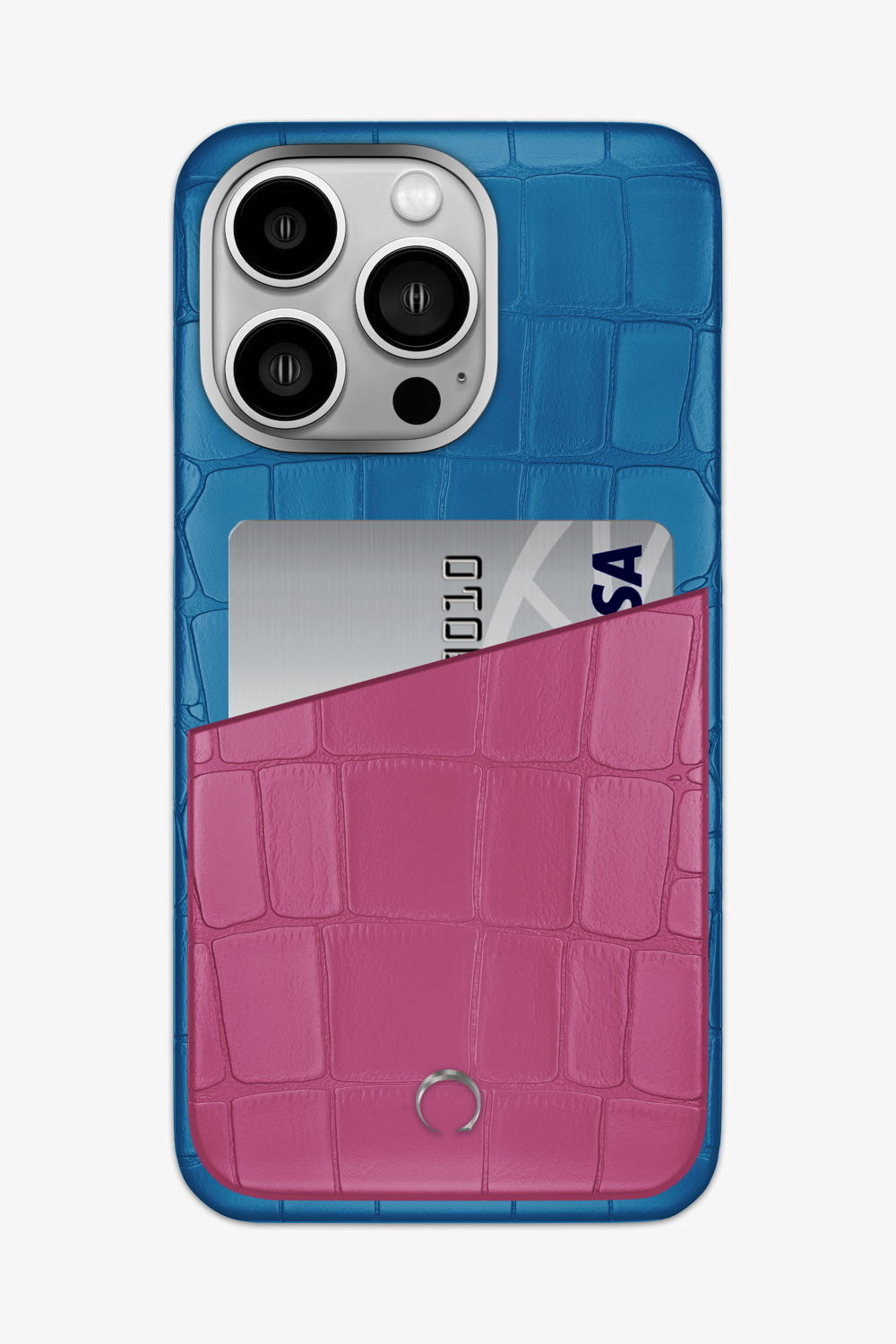 Alligator Pocket Case for iPhone 15 Pro Max - Blue Lagoon / Pink Fuchsia - zollofrance