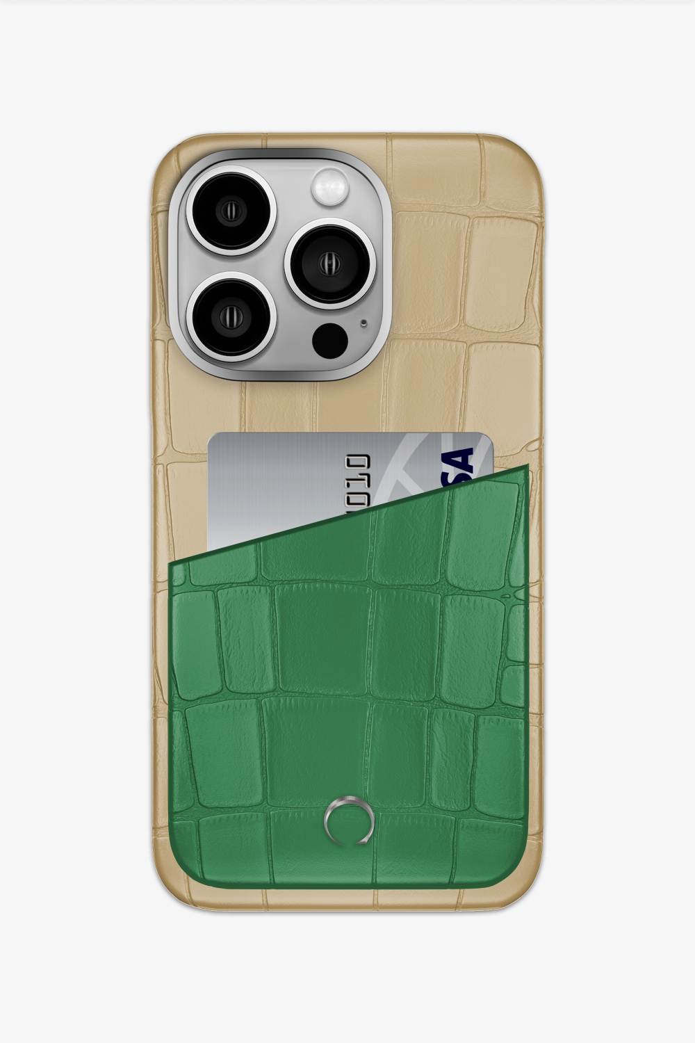 Alligator Pocket Case for iPhone 15 Pro - Vanilla / Green Emerald - zollofrance