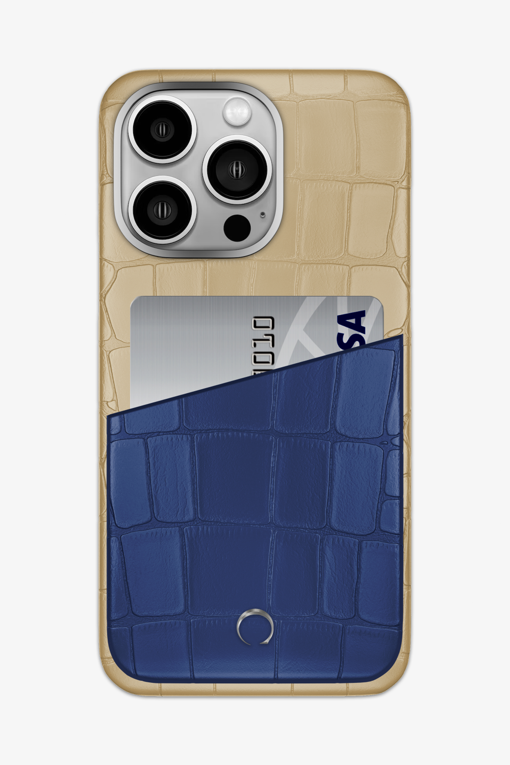 Alligator Pocket Case for iPhone 15 Pro Max - Vanilla / Navy Blue - zollofrance