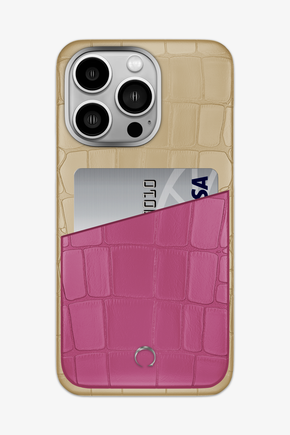 Alligator Pocket Case for iPhone 14 Pro Max - Vanilla / Pink Fuchsia - zollofrance
