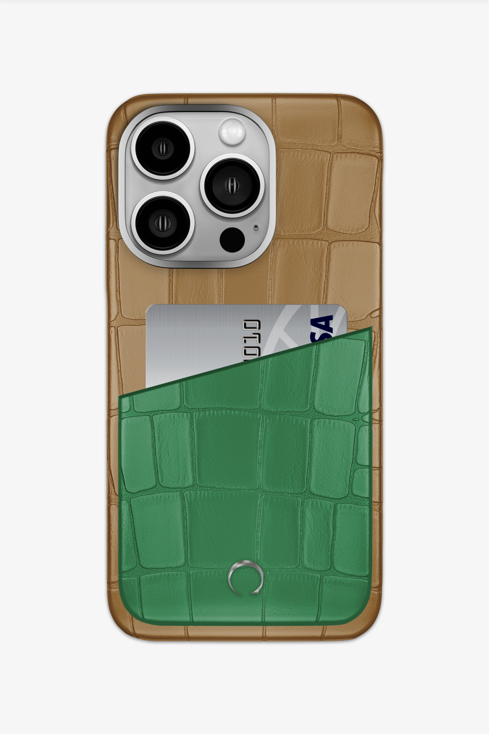 Alligator Pocket Case for iPhone 15 Pro - Latte / Green Emerald - zollofrance