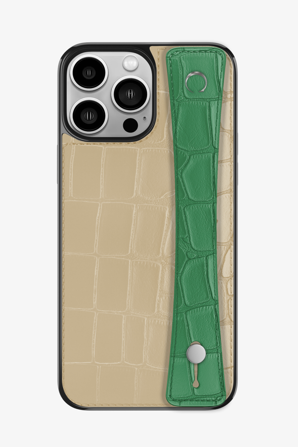 Alligator Sports Strap Case for iPhone 15 Pro Max - Vanilla / Green Emerald - zollofrance