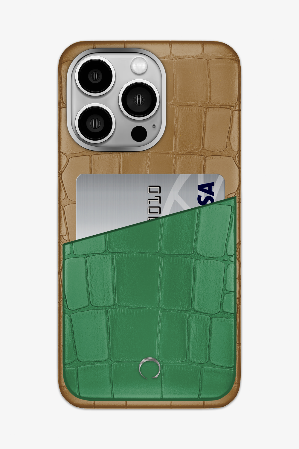 Alligator Pocket Case for iPhone 15 Pro Max - Latte / Green Emerald - zollofrance