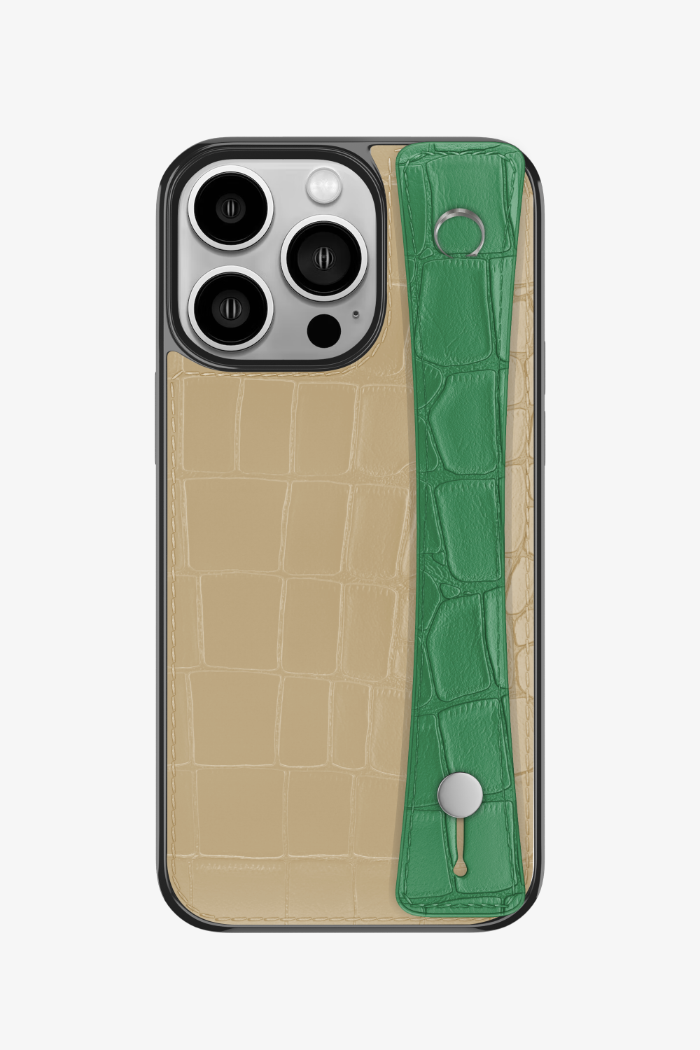 Alligator Sports Strap Case for iPhone 14 Pro - Vanilla / Green Emerald - zollofrance