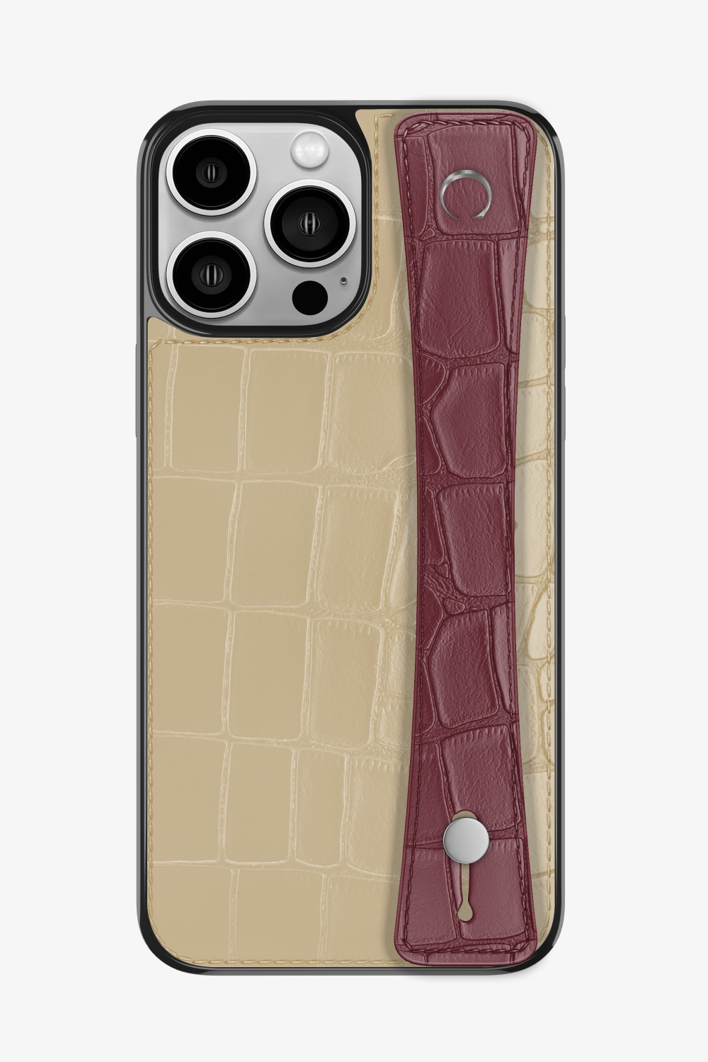 Alligator Sports Strap Case for iPhone 15 Pro Max - Vanilla / Burgundy - zollofrance
