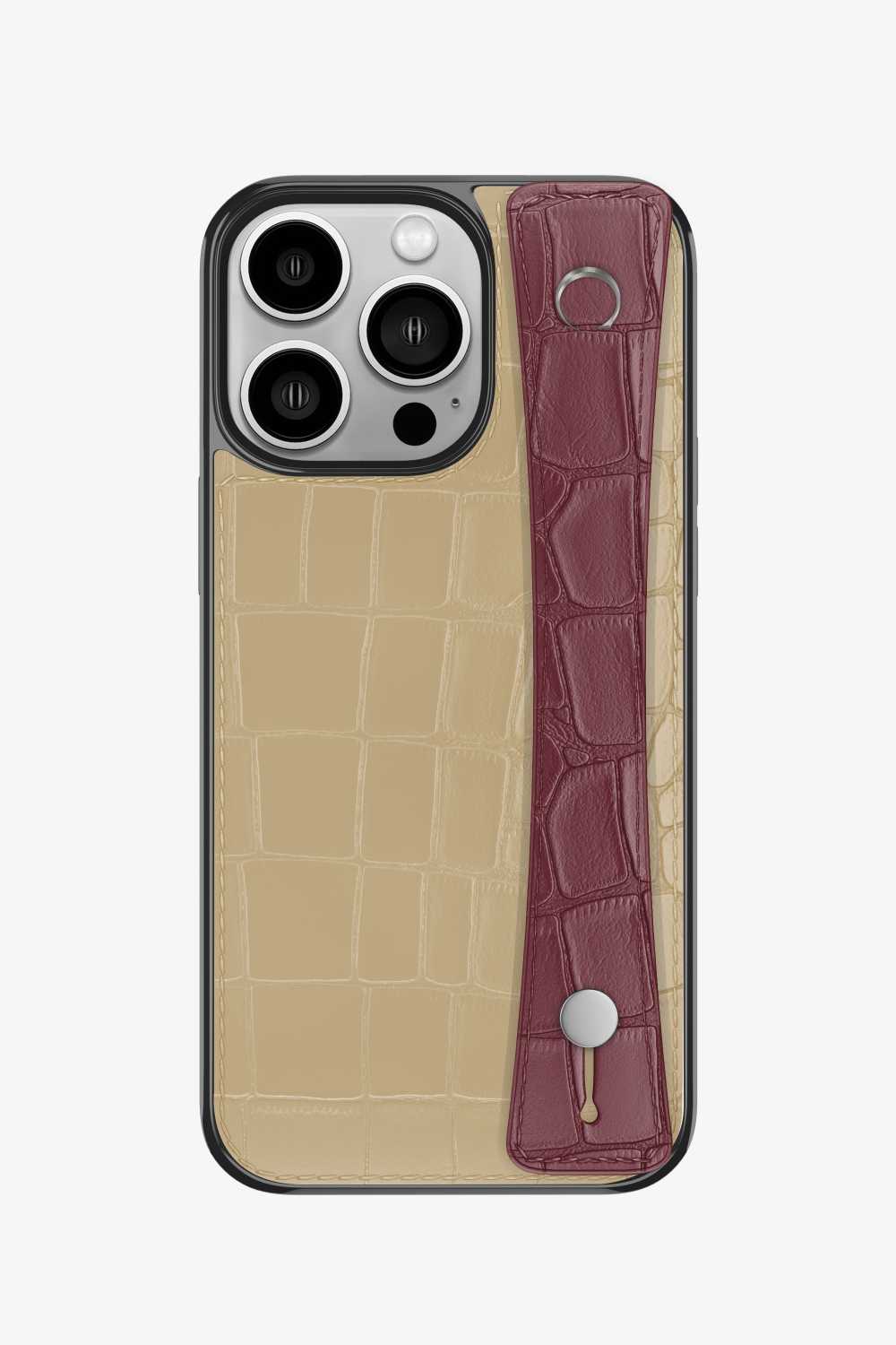 Alligator Sports Strap Case for iPhone 14 Pro - Vanilla / Burgundy - zollofrance