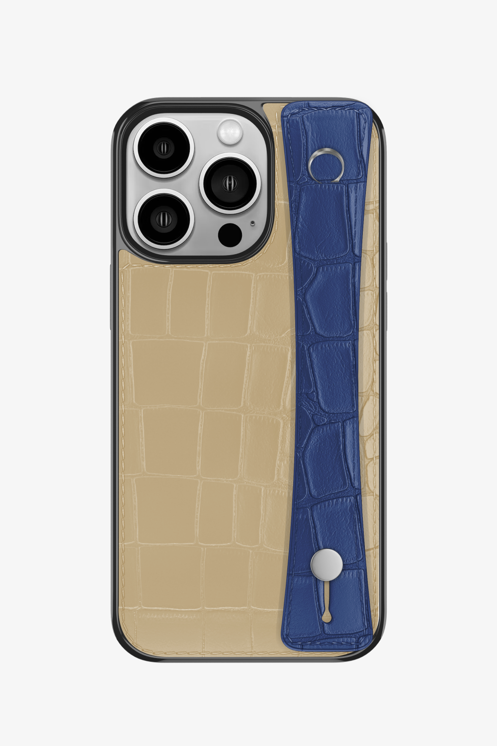Alligator Sports Strap Case for iPhone 14 Pro - Vanilla / Navy Blue - zollofrance