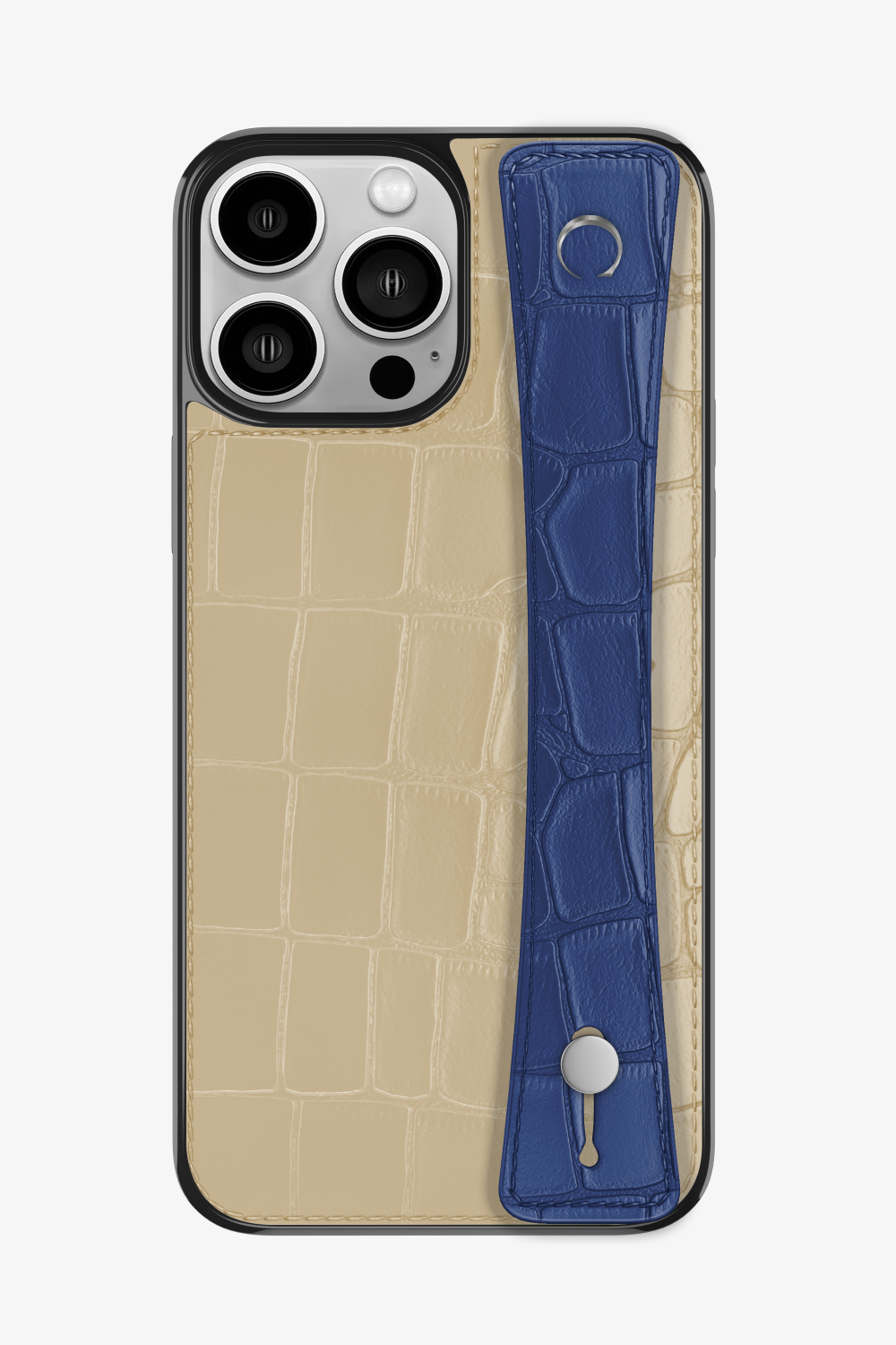 Alligator Sports Strap Case for iPhone 15 Pro Max - Vanilla / Navy Blue - zollofrance