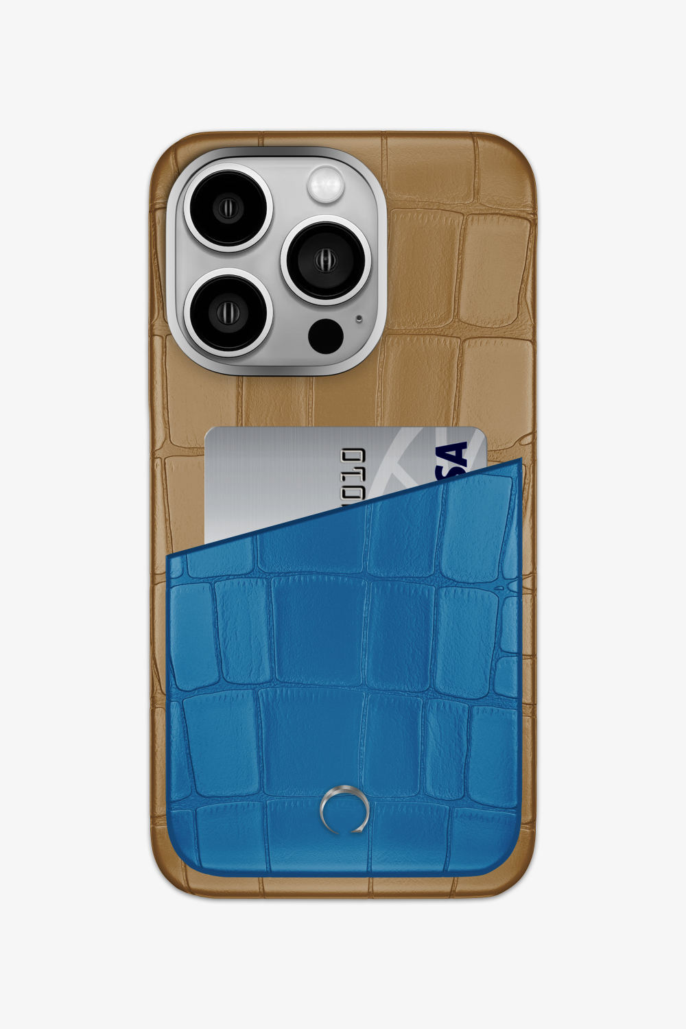 Alligator Pocket Case for iPhone 14 Pro - Latte / Blue Lagoon - zollofrance
