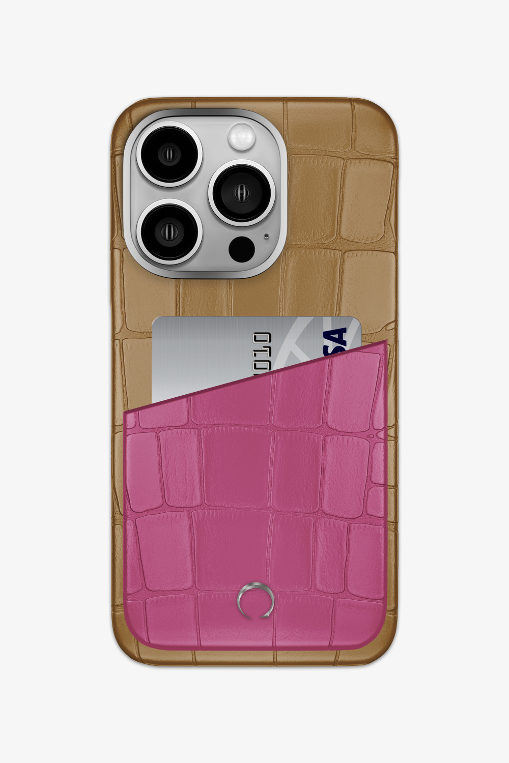 Alligator Pocket Case for iPhone 14 Pro - Latte / Pink Fuchsia - zollofrance