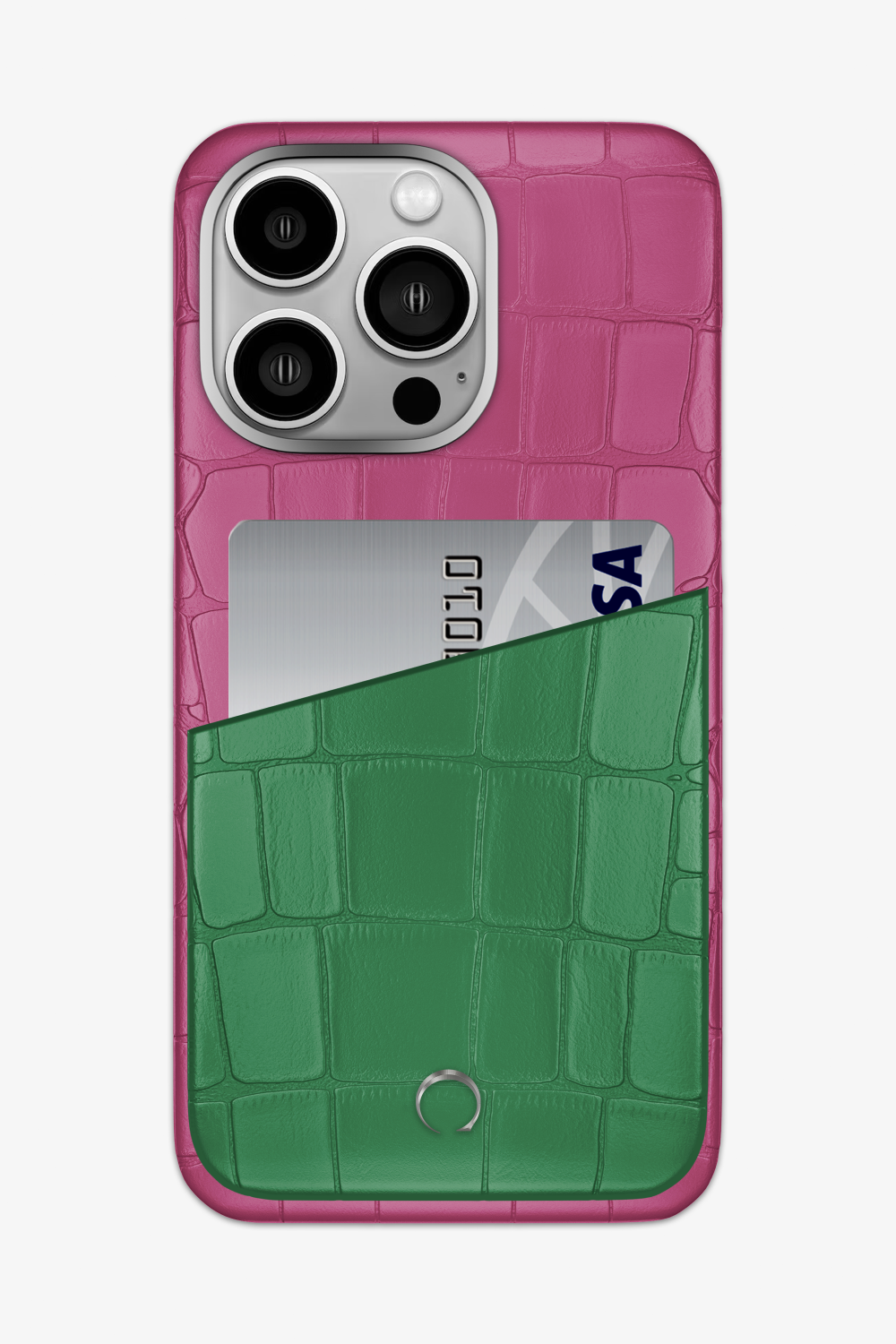 Alligator Pocket Case for iPhone 15 Pro Max - Pink Fuchsia / Green Emerald - zollofrance