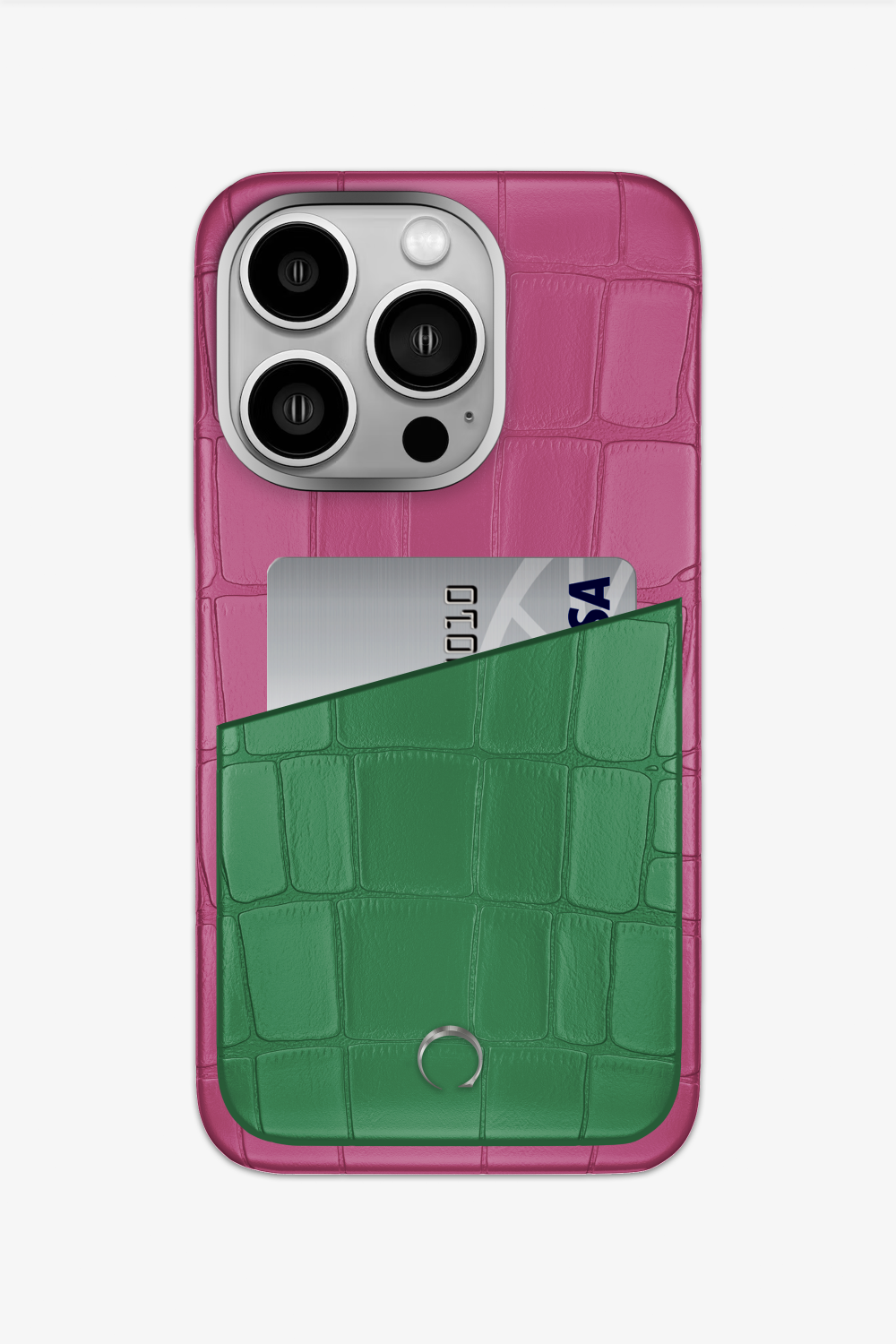 Alligator Pocket Case for iPhone 15 Pro - Pink Fuchsia / Green Emerald - zollofrance