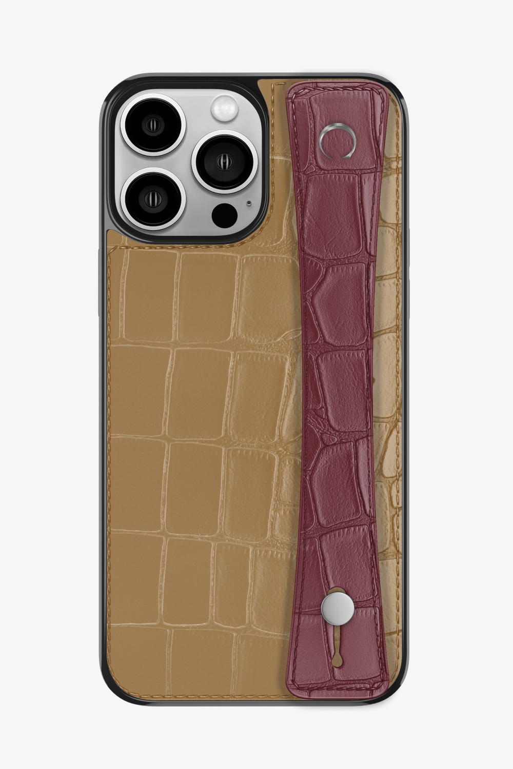 Alligator Sports Strap Case for iPhone 14 Pro Max - Latte / Burgundy - zollofrance