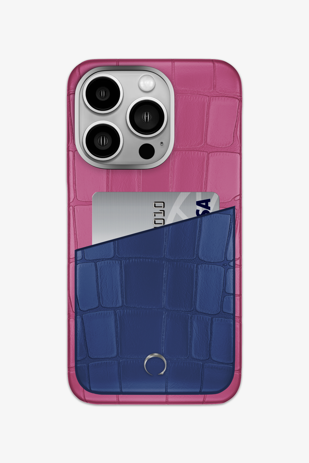 Alligator Pocket Case for iPhone 15 Pro - Pink Fuchsia / Navy Blue - zollofrance