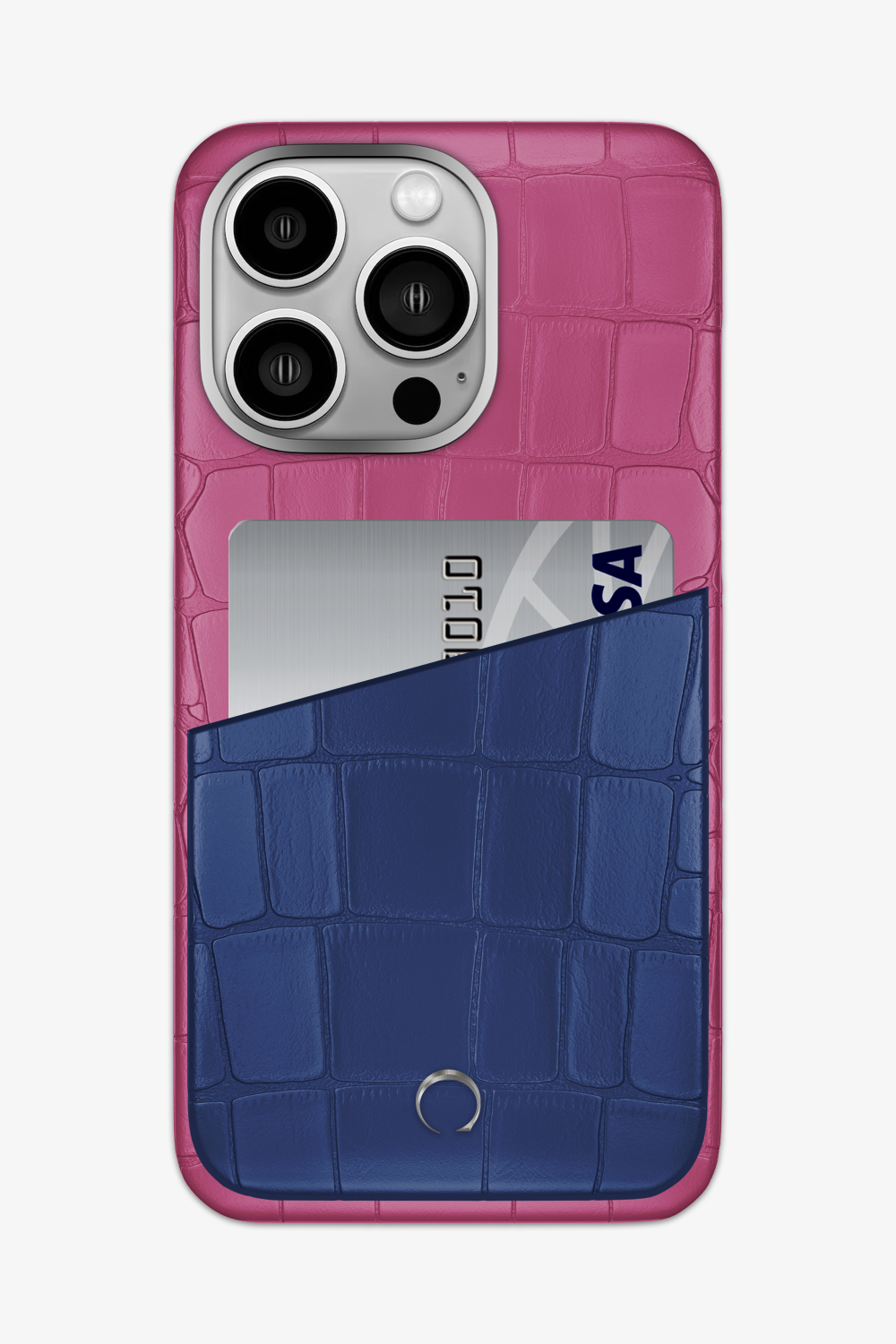 Alligator Pocket Case for iPhone 15 Pro Max - Pink Fuchsia / Navy Blue - zollofrance