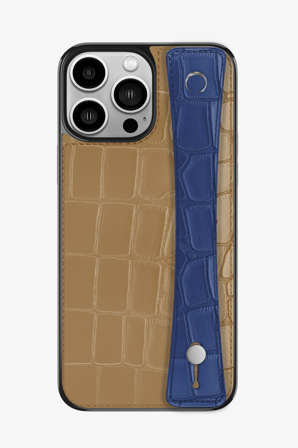 Alligator Sports Strap Case for iPhone 15 Pro Max - Latte / Navy Blue - zollofrance