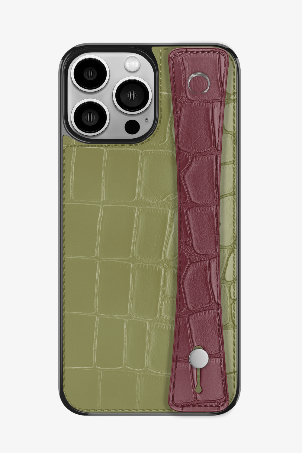 Alligator Sports Strap Case for iPhone 15 Pro Max - Khaki / Burgundy - zollofrance