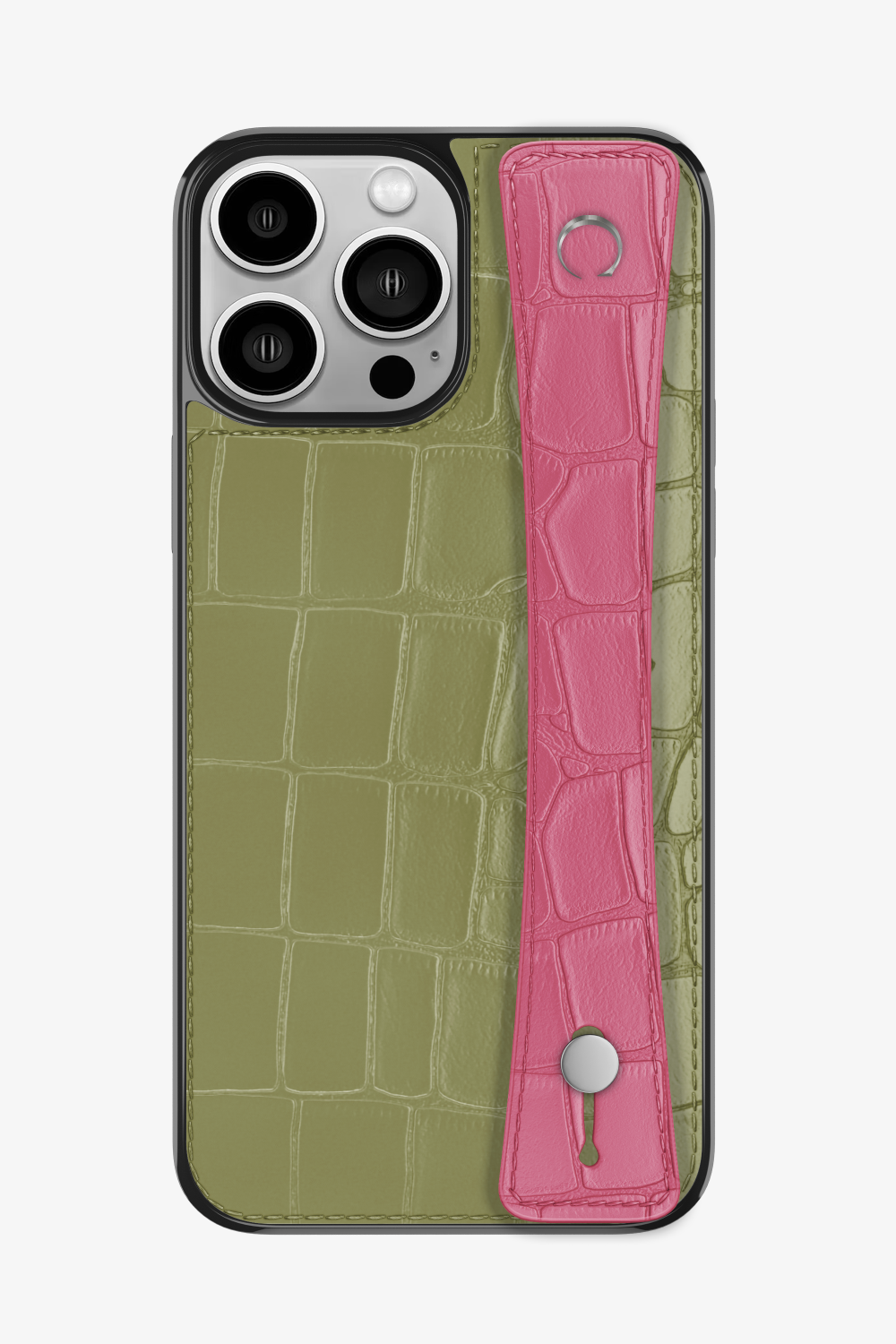 Alligator Sports Strap Case for iPhone 14 Pro Max - Khaki / Pink - zollofrance