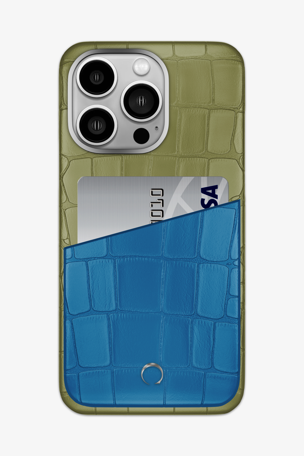 Alligator Pocket Case for iPhone 15 Pro Max - Khaki / Blue Lagoon - zollofrance