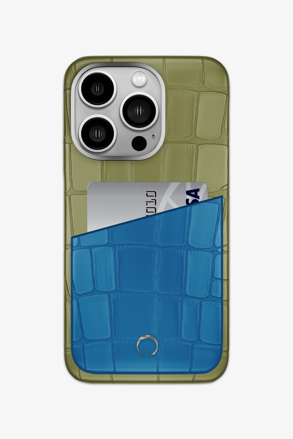 Alligator Pocket Case for iPhone 15 Pro - Khaki / Blue Lagoon - zollofrance