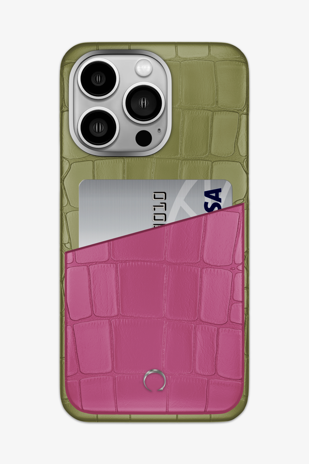 Alligator Pocket Case for iPhone 14 Pro Max - Khaki / Pink Fuchsia - zollofrance