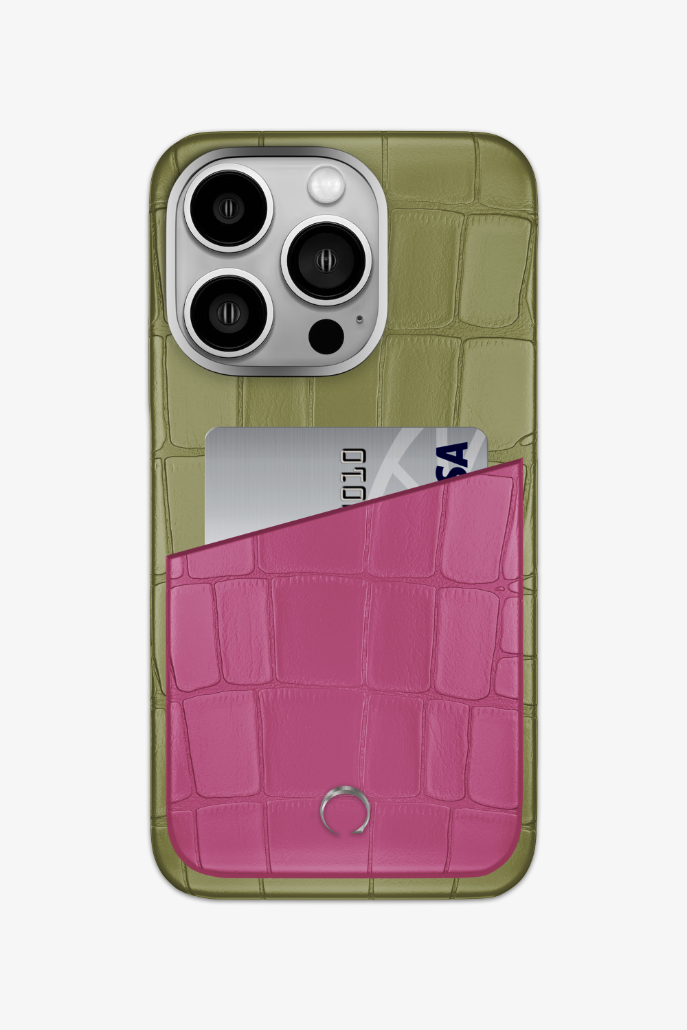 Alligator Pocket Case for iPhone 14 Pro - Khaki / Pink Fuchsia - zollofrance