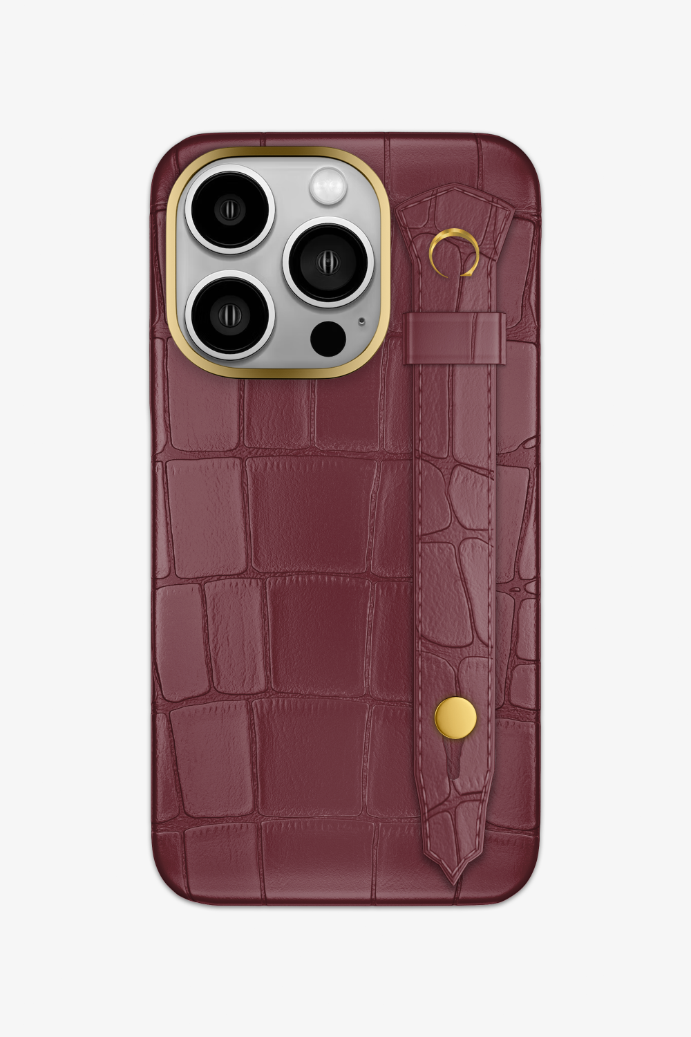 Alligator Strap Case for iPhone 15 Pro - Gold / Burgundy - zollofrance