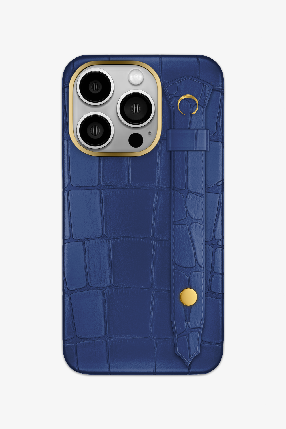 Alligator Strap Case for iPhone 15 Pro - Gold / Navy Blue - zollofrance