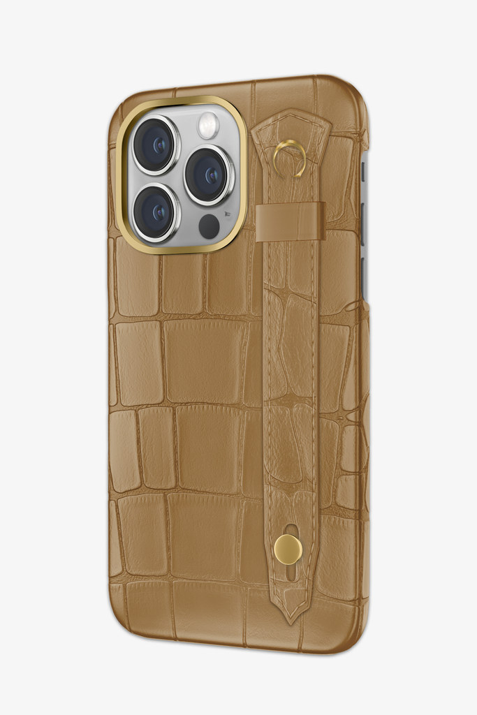 Gold Finger Strap Case for iPhone 14 Pro Max in Genuine Calfskin and  Alligator