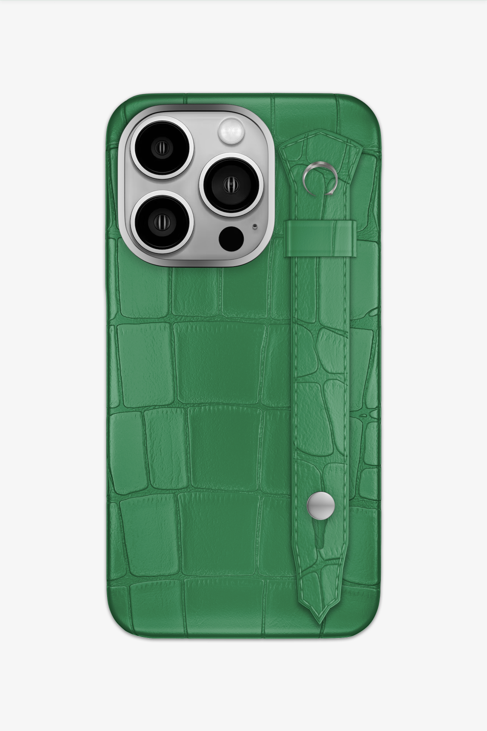Alligator Strap Case for iPhone 15 Pro - Stainless Steel / Green Emerald - zollofrance