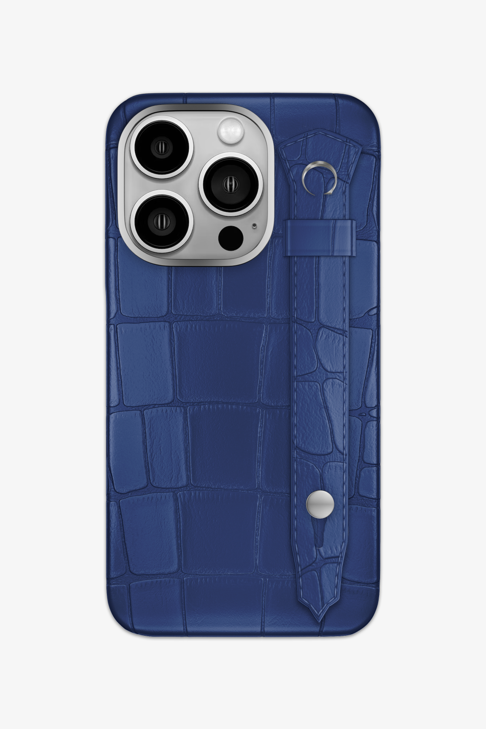 Alligator Strap Case for iPhone 15 Pro - Stainless Steel / Navy Blue - zollofrance
