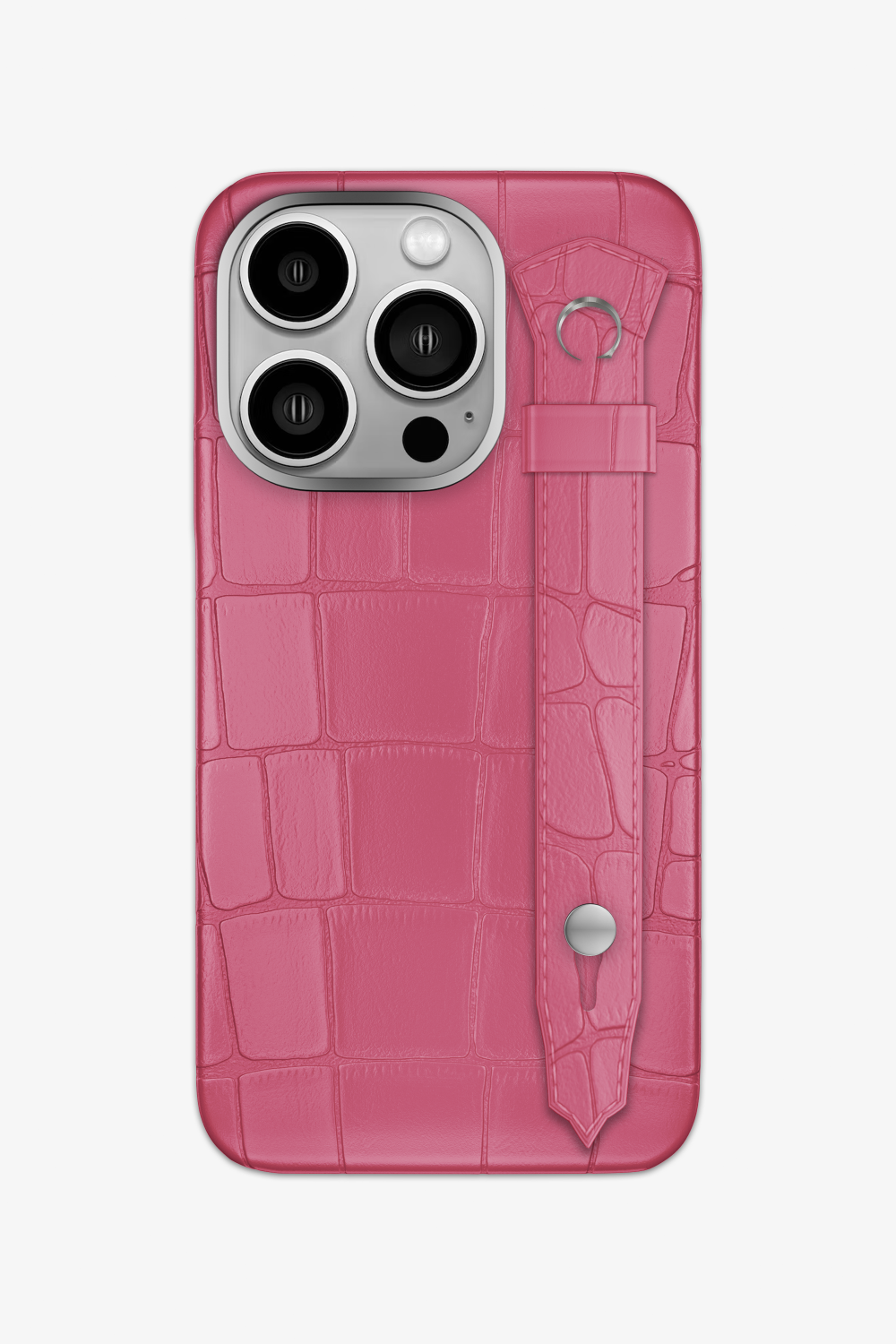 Alligator Strap Case for iPhone 15 Pro - Stainless Steel / Pink - zollofrance