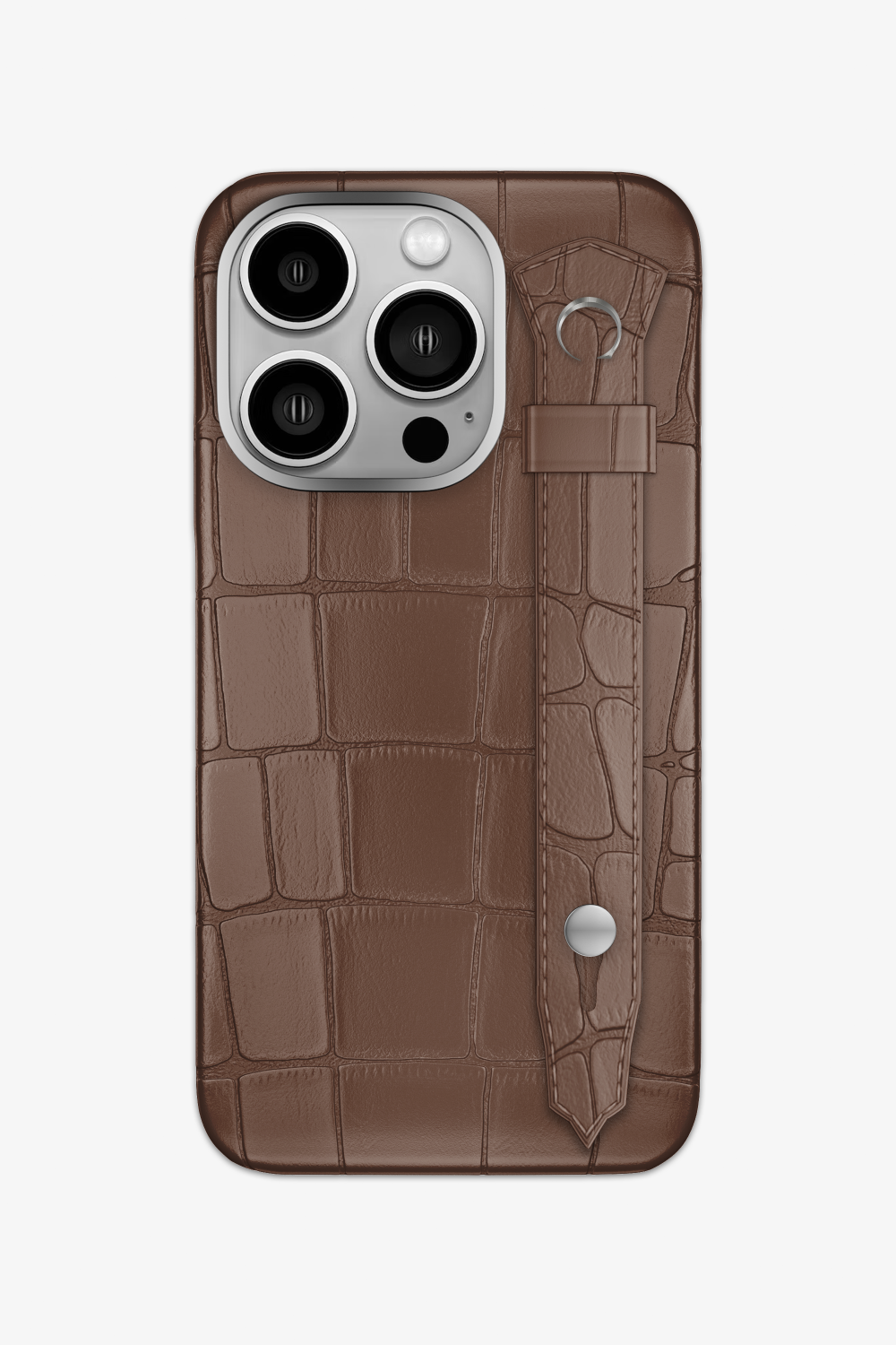 Alligator Strap Case for iPhone 15 Pro - Stainless Steel / Cocoa - zollofrance