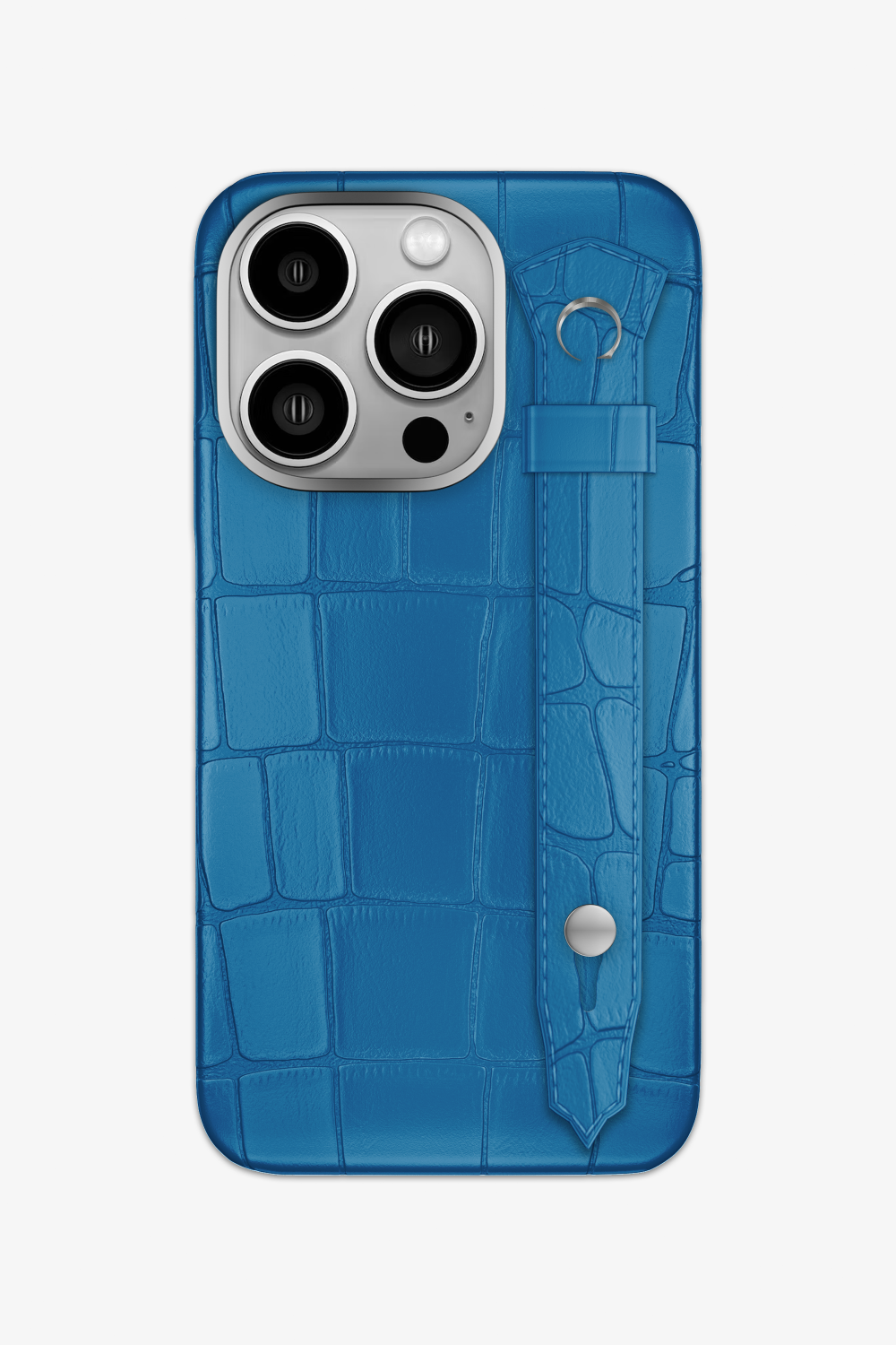 Alligator Strap Case for iPhone 15 Pro - Stainless Steel / Blue Lagoon - zollofrance