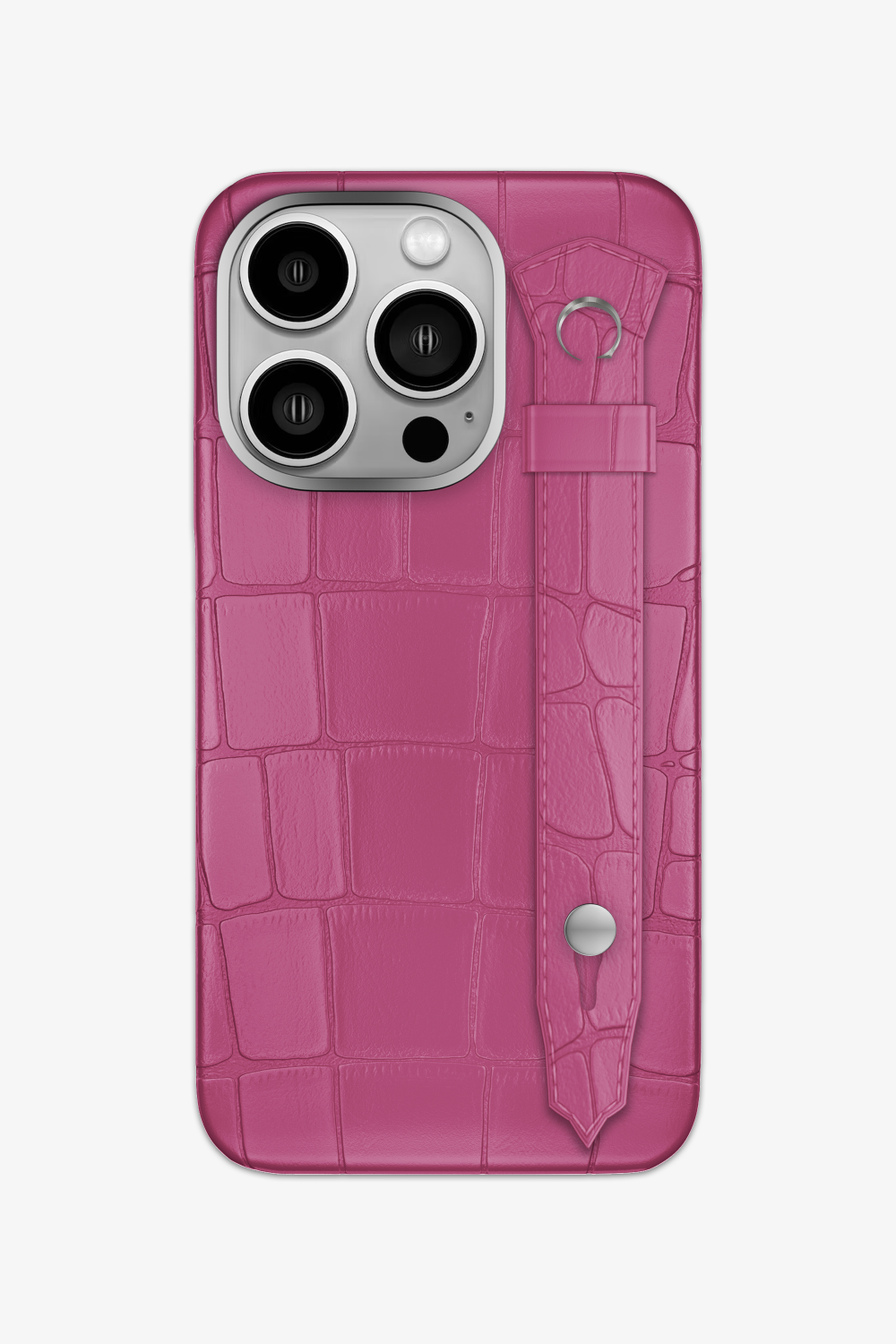Alligator Strap Case for iPhone 15 Pro - Stainless Steel / Pink Fuchsia - zollofrance