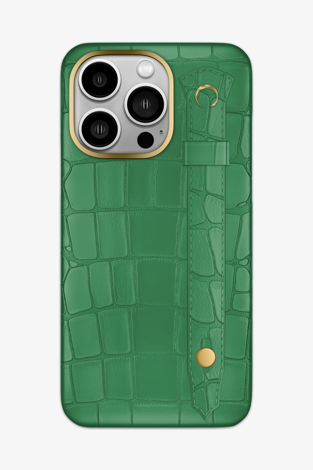 Alligator Strap Case for iPhone 15 Pro Max - Gold / Green Emerald - zollofrance