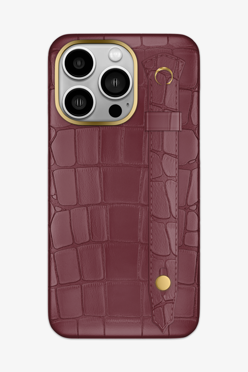 Alligator Strap Case for iPhone 15 Pro Max - Gold / Burgundy - zollofrance