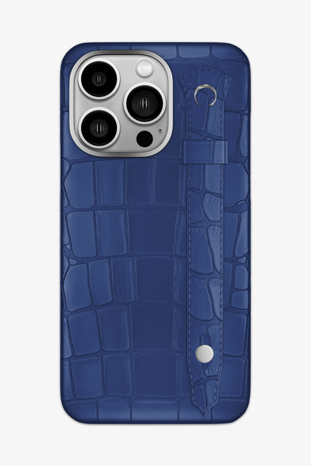 Alligator Strap Case for iPhone 15 Pro Max - Stainless Steel / Navy Blue - zollofrance