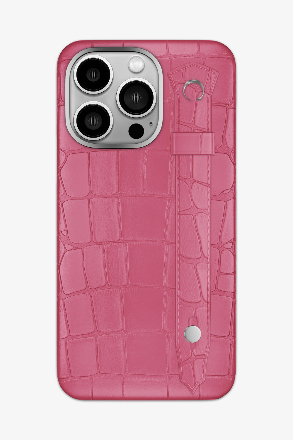 Alligator Strap Case for iPhone 15 Pro Max - Stainless Steel / Pink - zollofrance