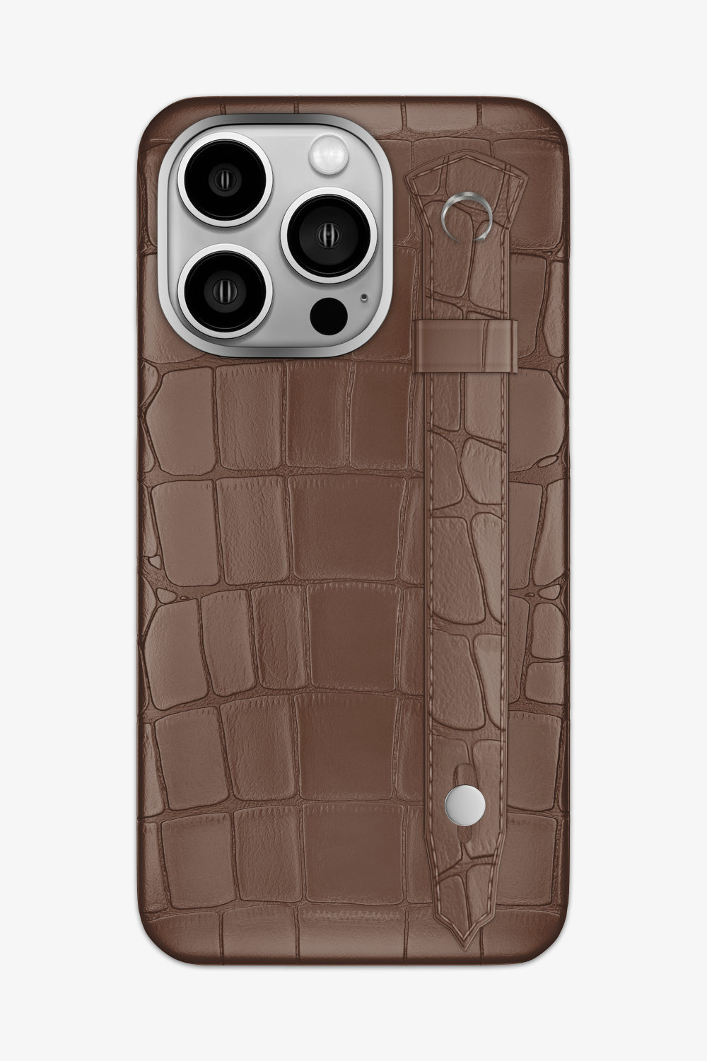 Alligator Strap Case for iPhone 14 Pro Max - Stainless Steel / Cocoa - zollofrance