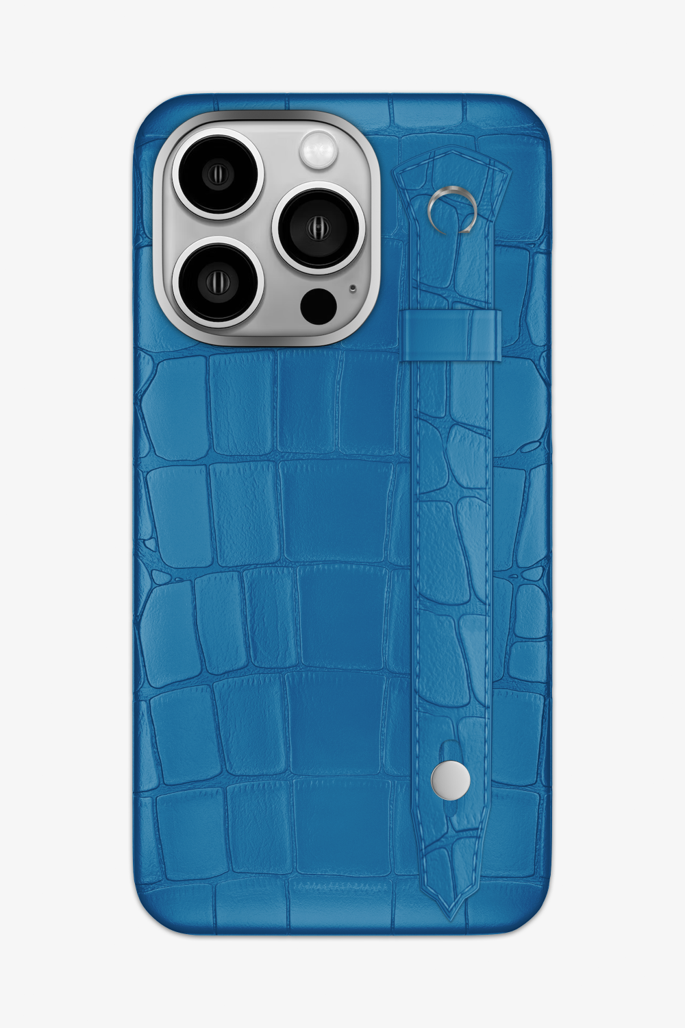 Alligator Strap Case for iPhone 14 Pro Max - Stainless Steel / Blue Lagoon - zollofrance