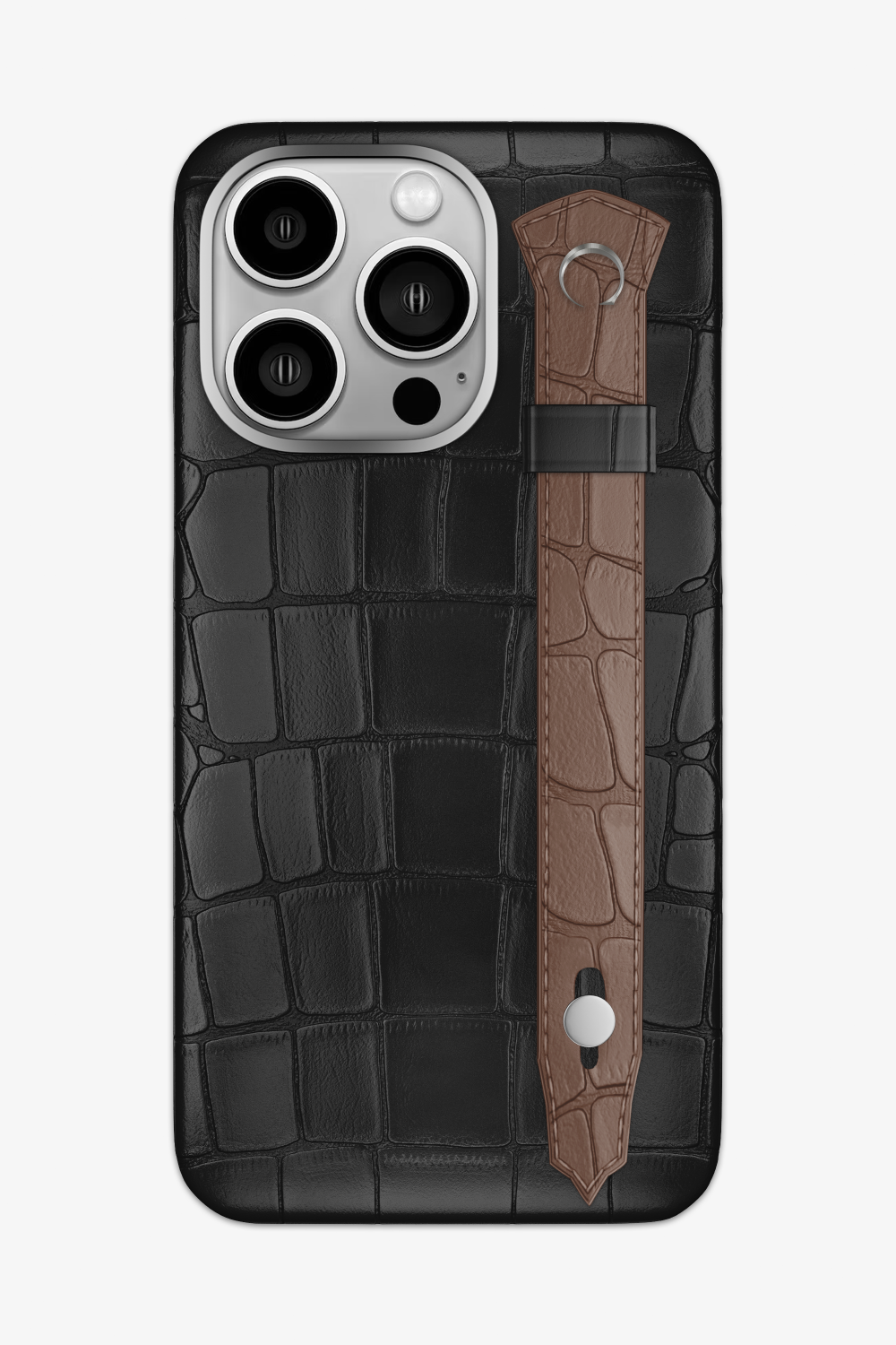 Alligator Strap Case for iPhone 14 Pro Max - Black / Cocoa - zollofrance
