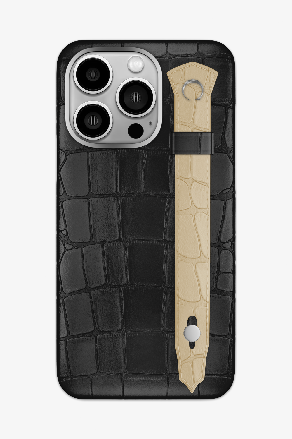 Alligator Strap Case for iPhone 15 Pro Max - Black / Vanilla - zollofrance