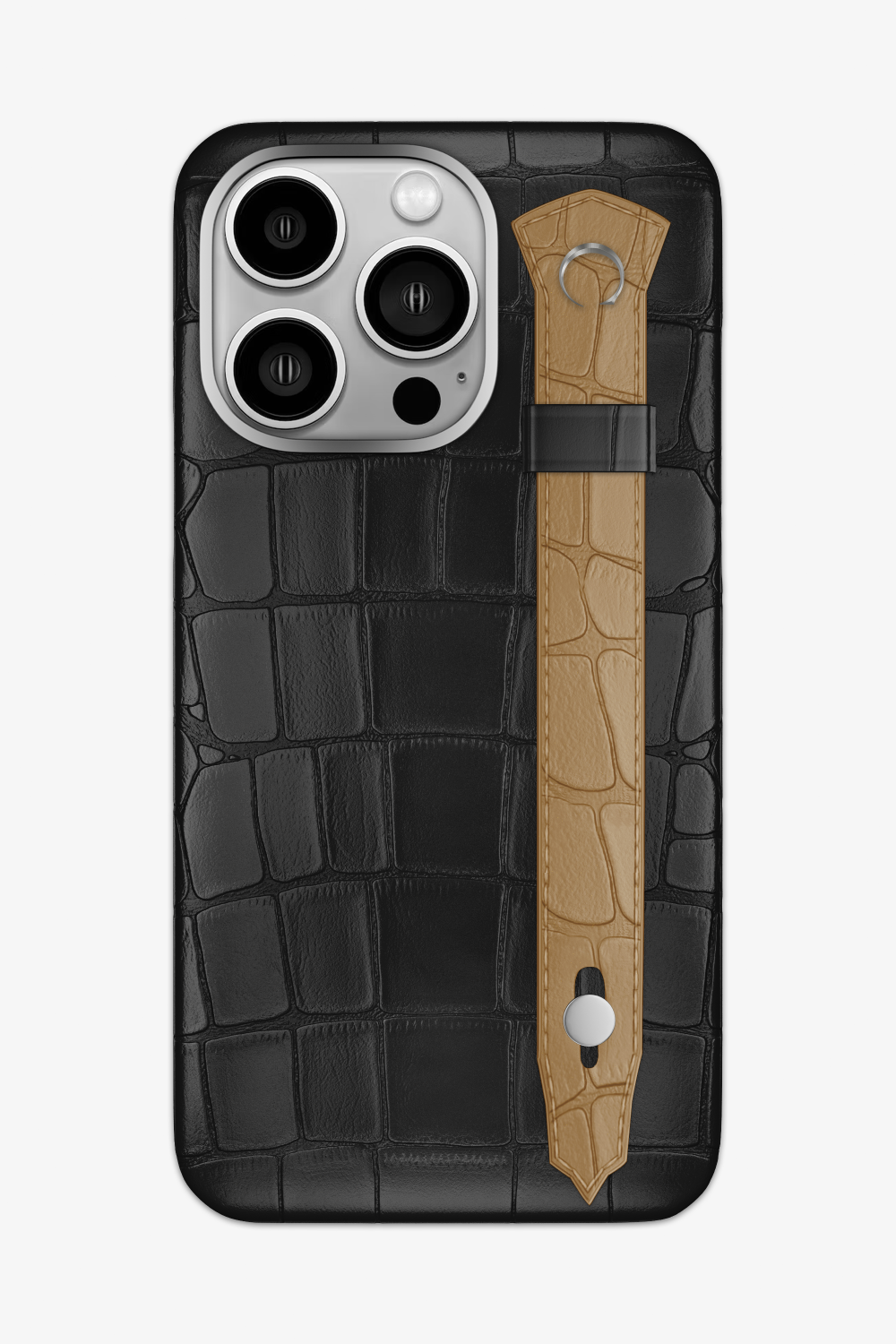 Alligator Strap Case for iPhone 15 Pro Max - Black / Latte - zollofrance