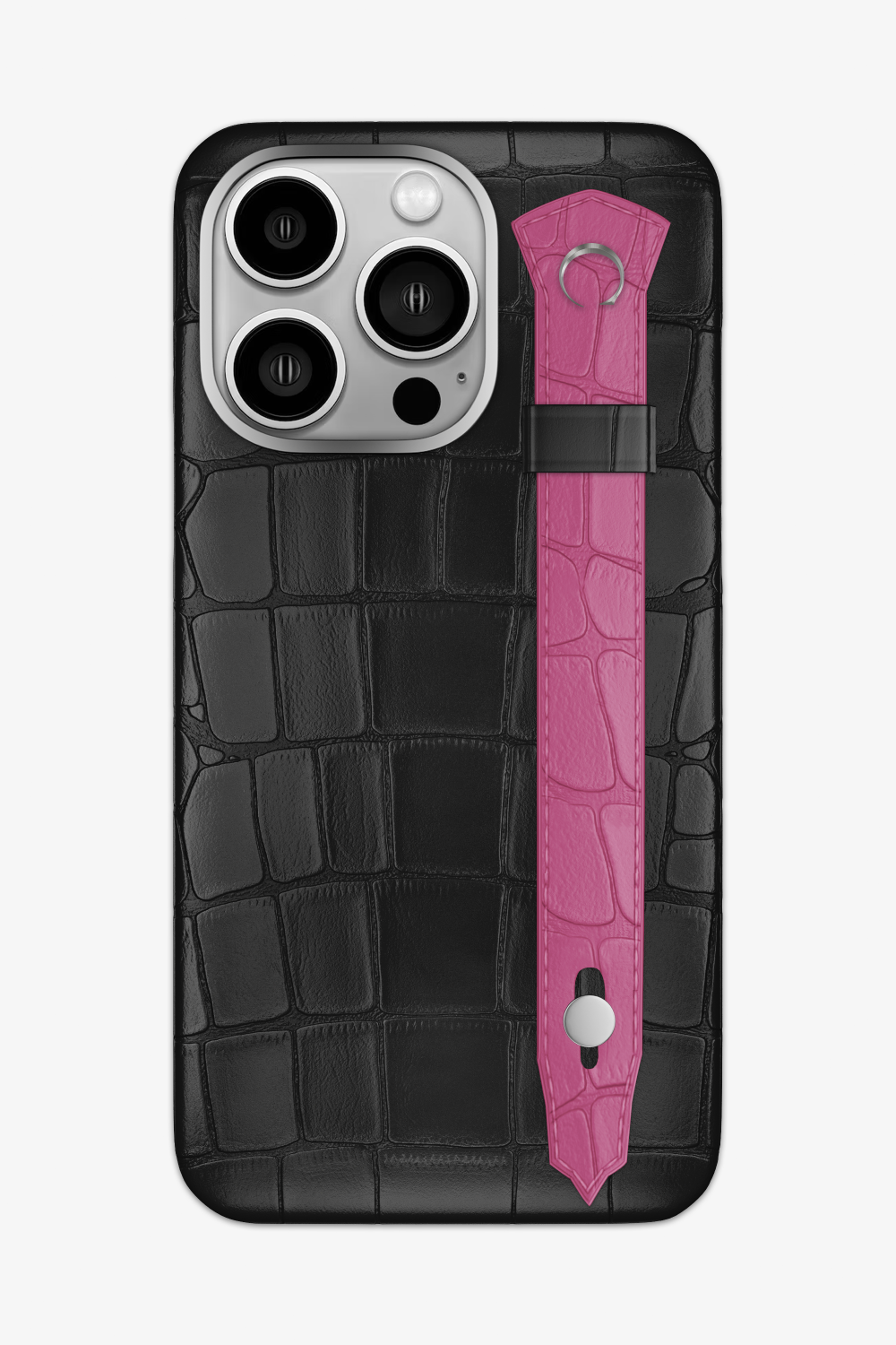 Alligator Strap Case for iPhone 15 Pro Max - Black / Pink Fuchsia - zollofrance