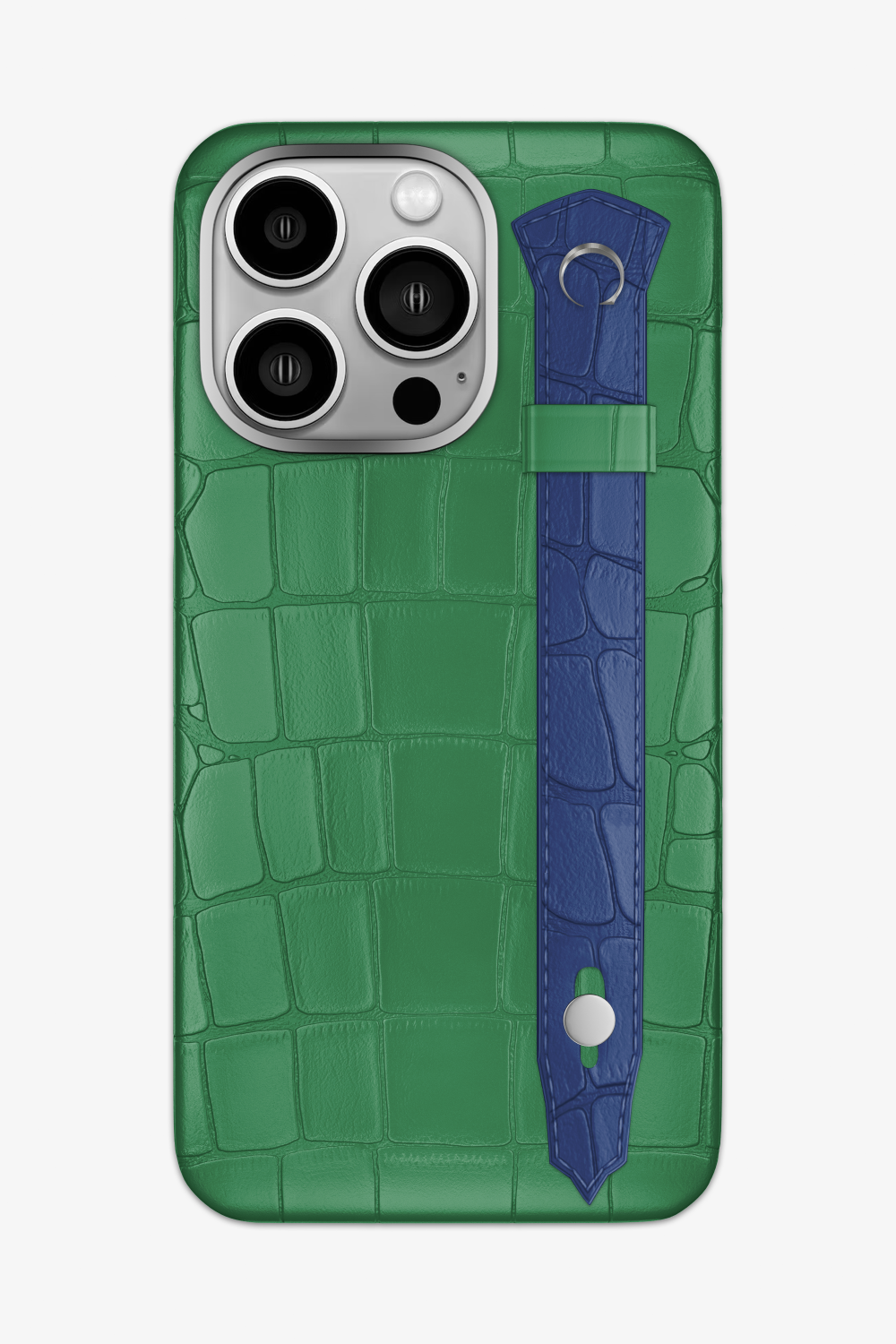 Alligator Strap Case for iPhone 15 Pro Max - Green Emerald / Navy Blue - zollofrance
