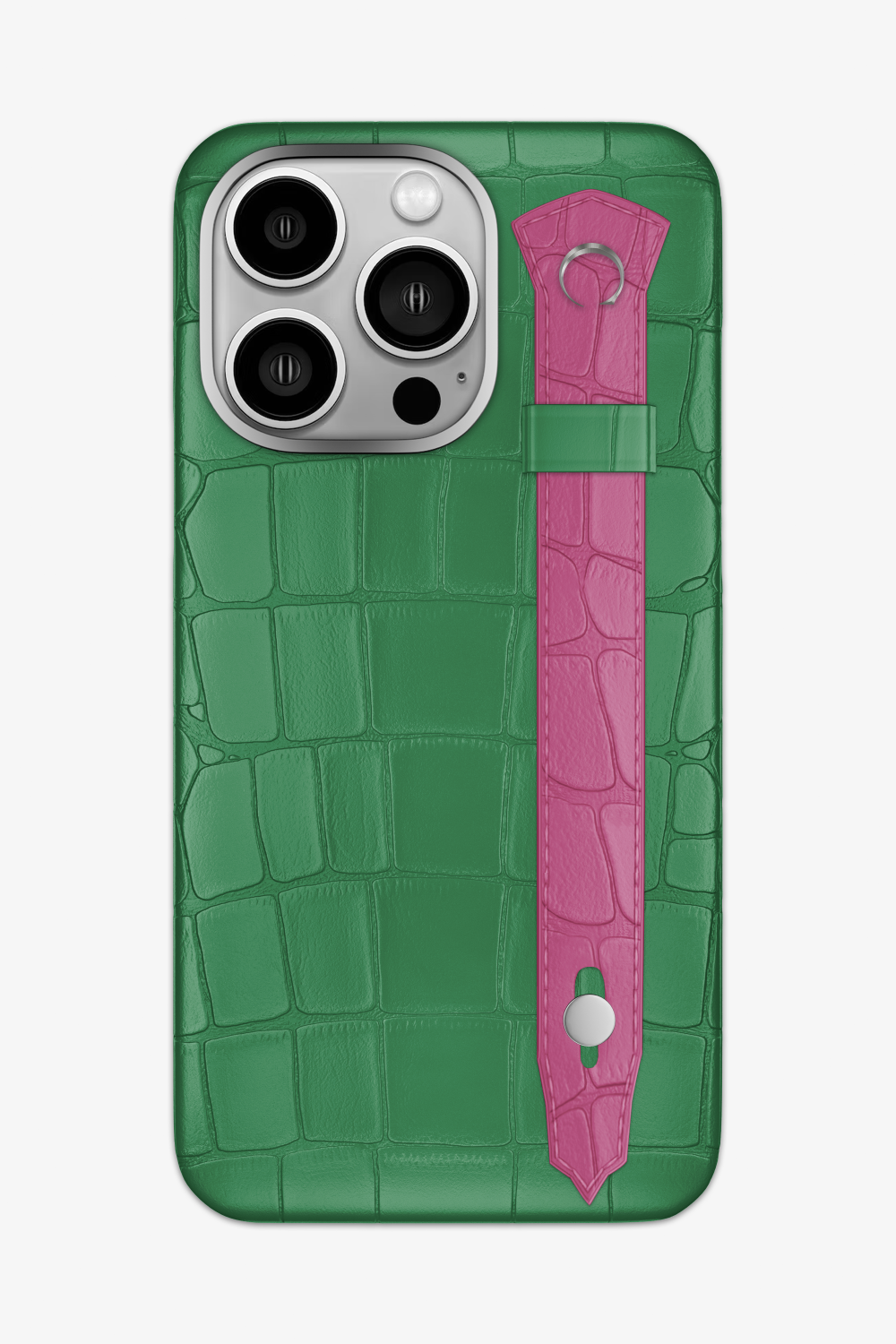 Alligator Strap Case for iPhone 15 Pro Max - Green Emerald / Pink Fuchsia - zollofrance
